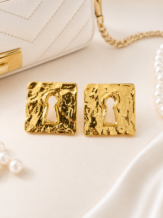 Golden Keyhole Studs