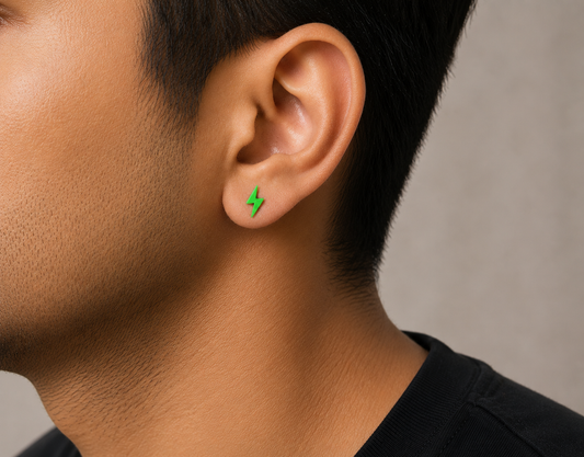 Unisex Green Thunderbolt Studs