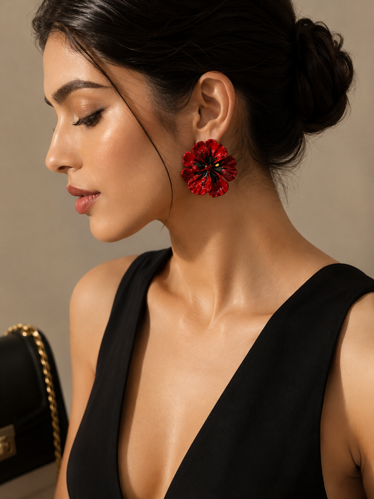 Crimson Bloom Statement Earrings