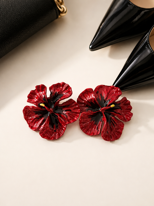 Crimson Bloom Statement Earrings