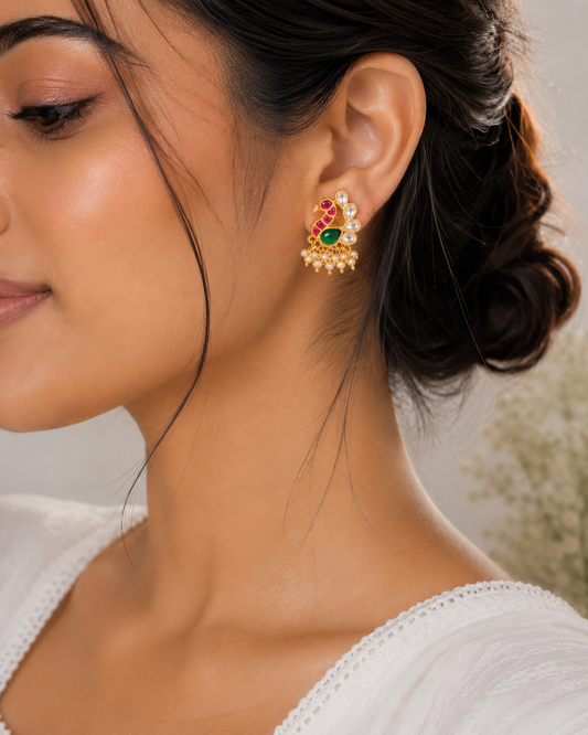 Mayura Pachi Kundan Studs