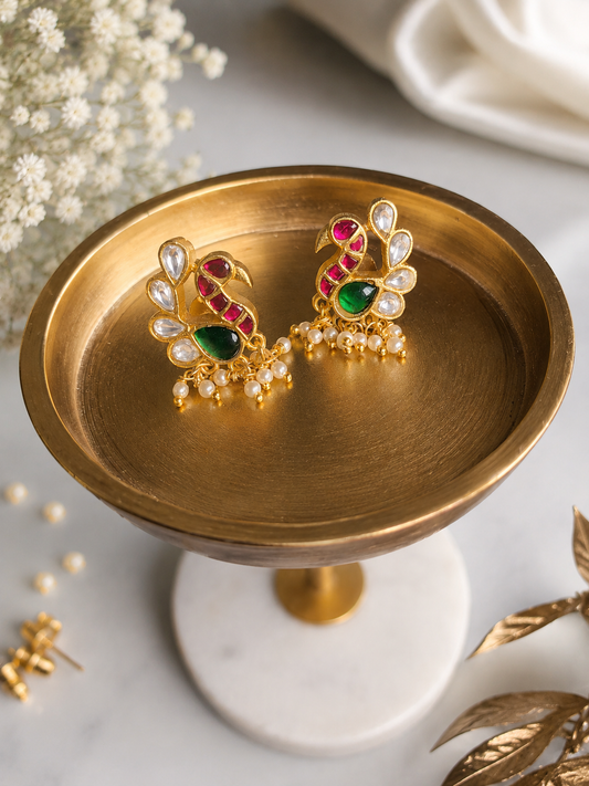 Mayura Pachi Kundan Studs