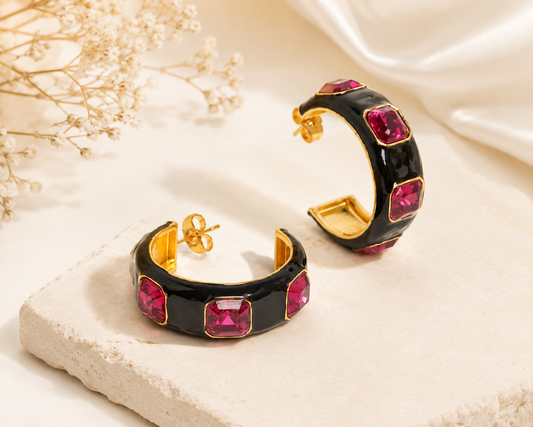 Midnight Ruby Hoops