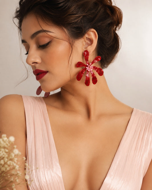 Scarlet Bloom Statement Earrings
