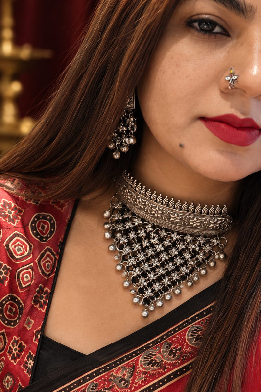 Rajsi Silver Plated Statement Necklace Set