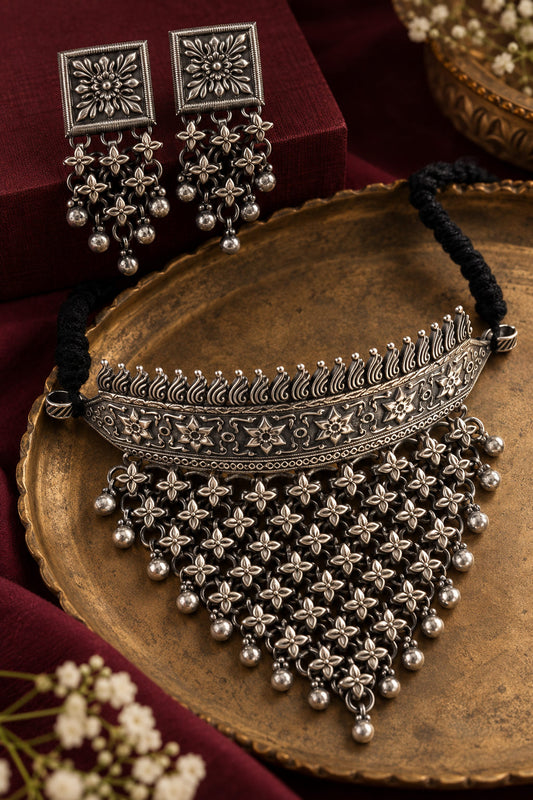 Rajsi Silver Plated Statement Necklace Set
